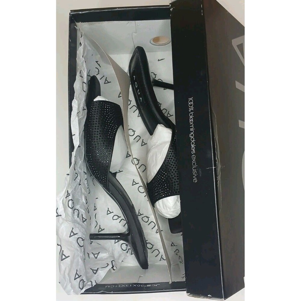 AQUA Women's Sz 7.5 Embellished Stiletto Mules Onyx Black Slip-on Sparkle NIB - Picture 14 of 16